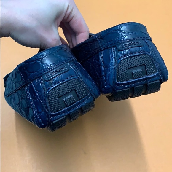 a. testoni Rare Navy Blue Crocodile Penny Loafers - Picture 13 of 17